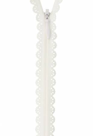 White Lace Zipper 40cm 19mm wide