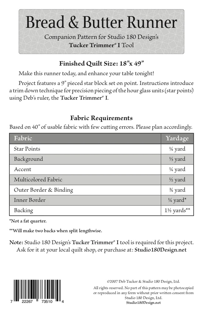 Bread and Butter Table Runner pattern by Studio 180 Design