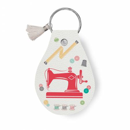 Lori Holt Leather Circle Key Chain My Happy Place Sewing Machine