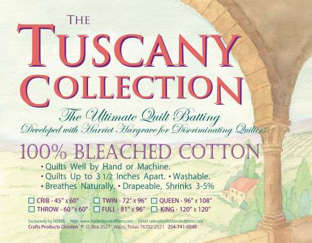 Tuscany Hobbs Batting 100% Cotton Bleached White