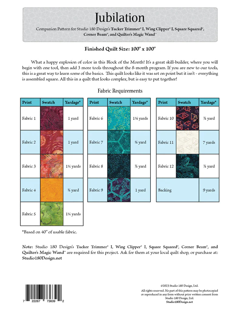 Monthly Fabric Kit for Jubilation Block of the Month by Studio 180 Designs