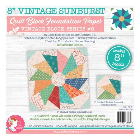 8in Vintage Sunburst Quilt Block Foundation Papers