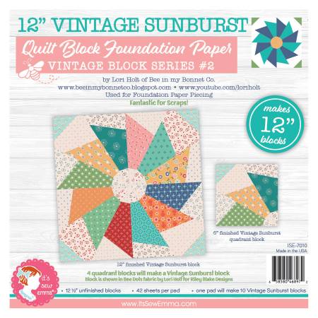 12in Vintage Sunburst Quilt Block Foundation Papers